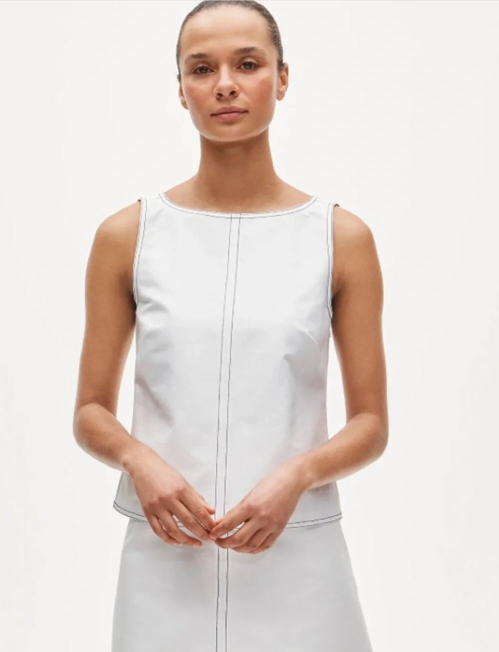 J Crew Contrast Stitch Shell 00 White NWT Top Tank Poplin Top CV049 Prep Coastal